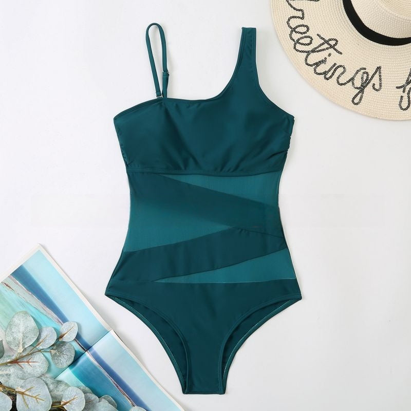 Spliced Mesh One Piece Swimsuit