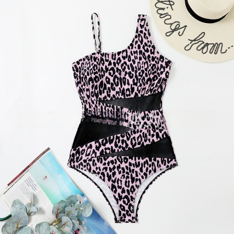 Spliced Mesh One Piece Swimsuit