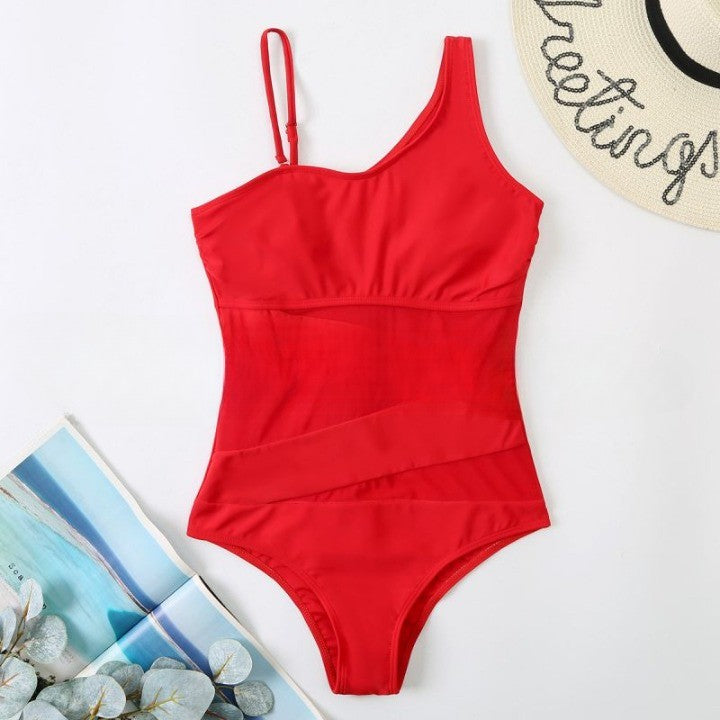 Spliced Mesh One Piece Swimsuit