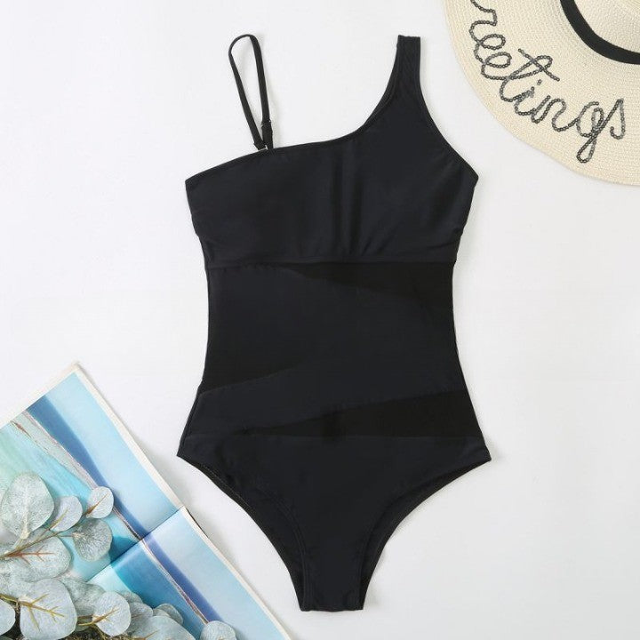 Spliced Mesh One Piece Swimsuit