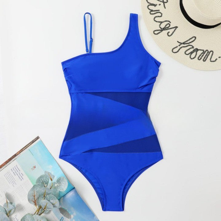 Spliced Mesh One Piece Swimsuit